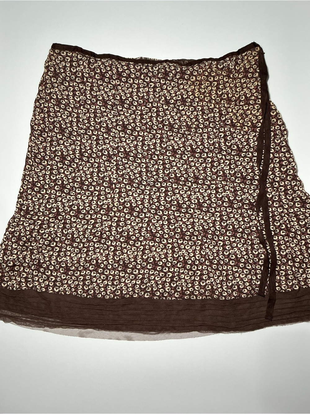 y2k Brown Floral Mesh Midi Skirt Women’s 14 A Line Fairy-core Layered